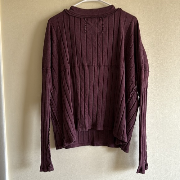 Free People We The Free In The Mix Henley Burgundy Long Sleeve Ribbed Top - Picture 5 of 10
